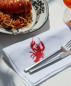 indradanush Grillen|Grillen|Bestickte Leinenservietten Hummer