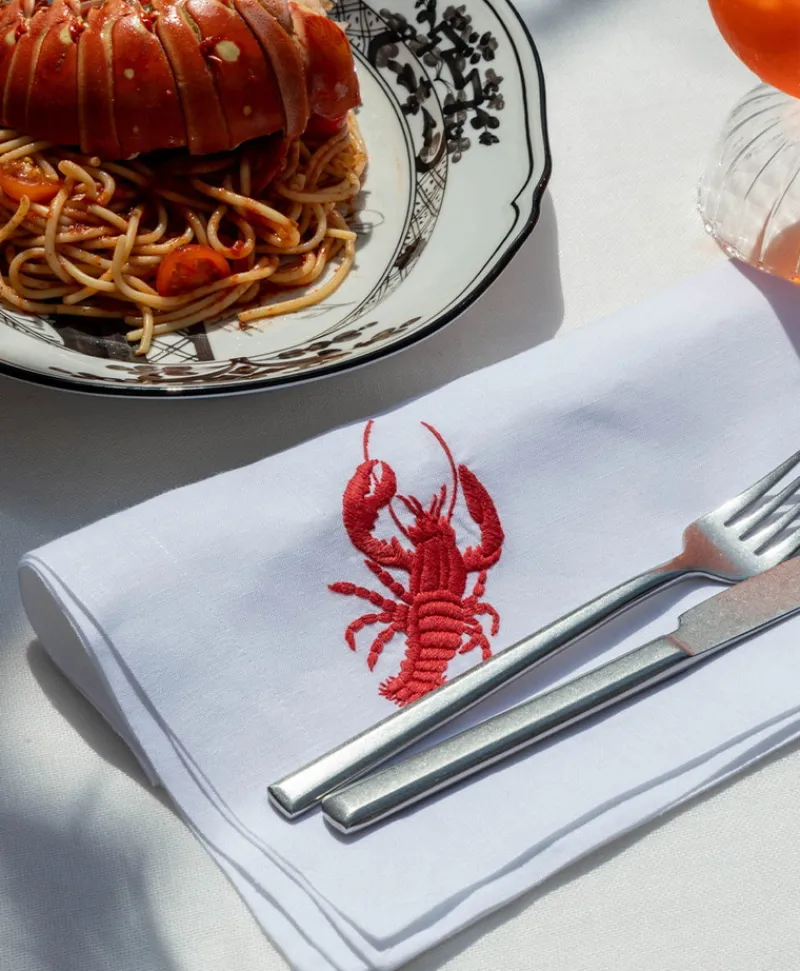 indradanush Grillen|Grillen|Bestickte Leinenservietten Hummer