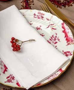 indradanush Tischwäsche|Servietten|Bestickte Leinenserviette Freund/Freundin/Friend