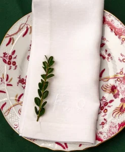 indradanush Tischwäsche|Servietten|Bestickte Leinenserviette Freund/Freundin/Friend