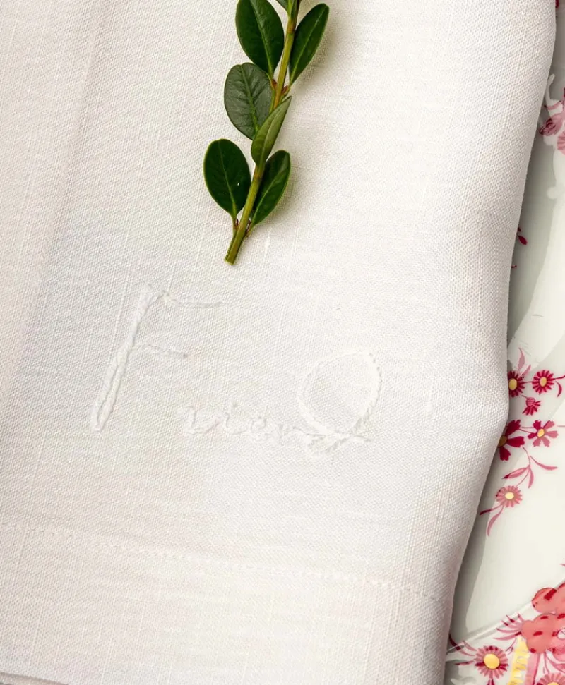 indradanush Tischwäsche|Servietten|Bestickte Leinenserviette Freund/Freundin/Friend