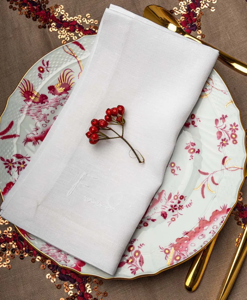 indradanush Tischwäsche|Servietten|Bestickte Leinenserviette Freund/Freundin/Friend