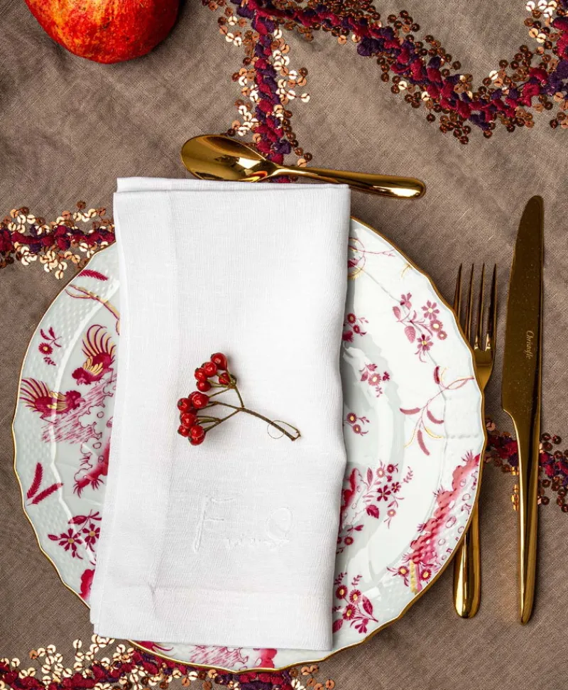 indradanush Tischwäsche|Servietten|Bestickte Leinenserviette Freund/Freundin/Friend