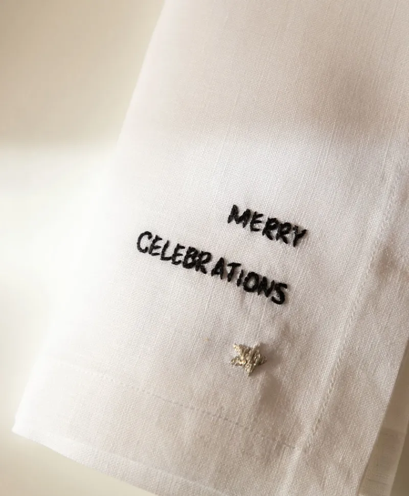 indradanush Tischwäsche|Servietten|Besticktes Leinenservietten-Set "Celebrations"