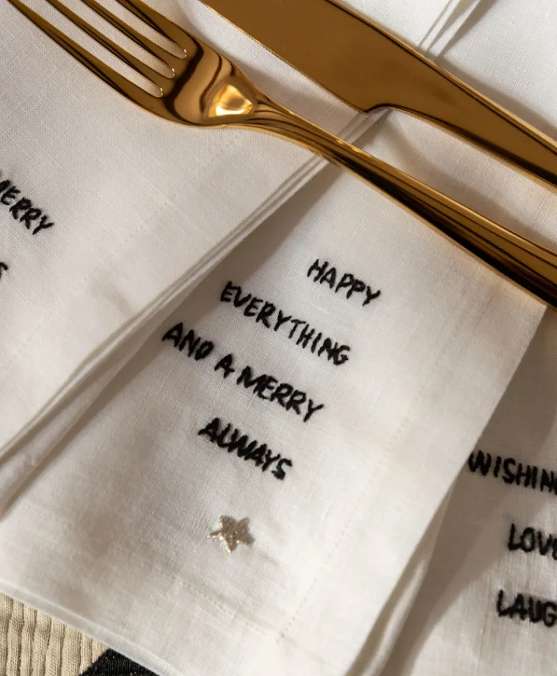 indradanush Tischwäsche|Servietten|Besticktes Leinenservietten-Set "Celebrations"