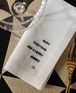 indradanush Tischwäsche|Servietten|Besticktes Leinenservietten-Set "Celebrations"