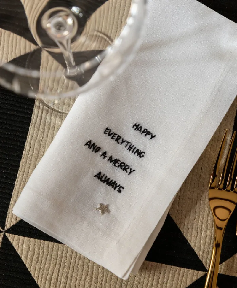 indradanush Tischwäsche|Servietten|Besticktes Leinenservietten-Set "Celebrations"