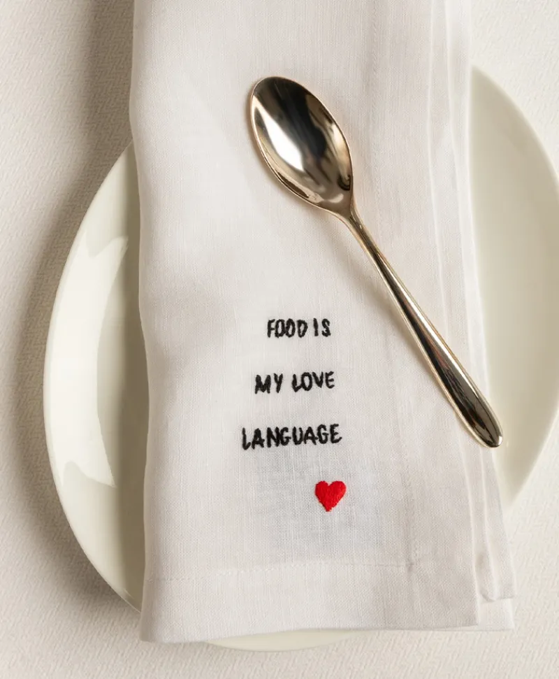 indradanush Tischwäsche|Servietten|Besticktes Leinenservietten-Set "Eat & Drink"