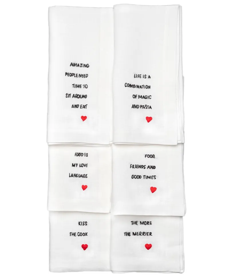 indradanush Tischwäsche|Servietten|Besticktes Leinenservietten-Set "Eat & Drink"