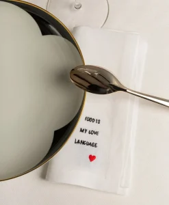 indradanush Tischwäsche|Servietten|Besticktes Leinenservietten-Set "Eat & Drink"