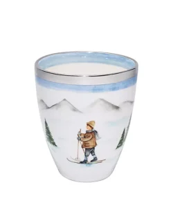 Sofina Porzellan Edles Handwerk|Vasen|Handbemalte Porzellan Vase Skifahrer Junge Nostalgie mit Platinrand