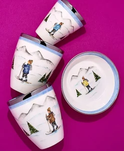 Sofina Porzellan Edles Handwerk|Vasen|Handbemalte Porzellan Vase Skifahrer Junge Nostalgie mit Platinrand