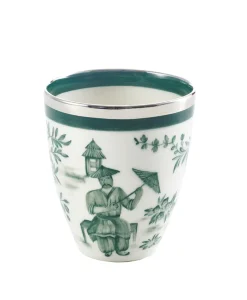 Sofina Porzellan Vasen|Handbemalte Porzellan Vase Chinese grün mit Platinrand