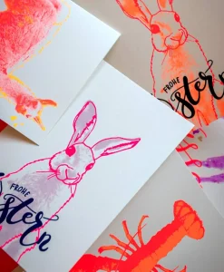 Pink Stories Papeterie|Handgedruckte Klappkarte "Happy Easter"