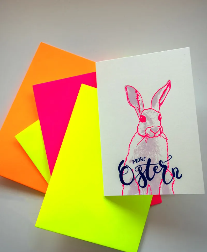 Pink Stories Papeterie|Handgedruckte Klappkarte "Happy Easter"