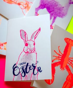 Pink Stories Papeterie|Handgedruckte Klappkarte "Happy Easter"
