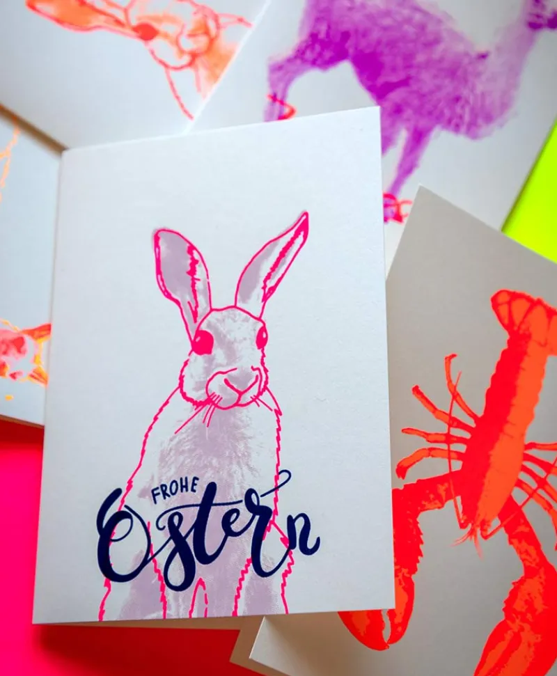 Pink Stories Papeterie|Handgedruckte Klappkarte "Happy Easter"