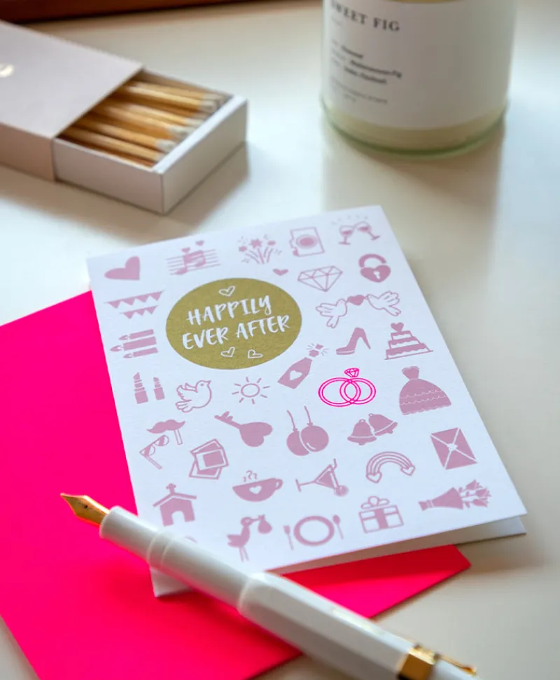 Pink Stories Papeterie|Handgedruckte Klappkarte "Happily Ever After"