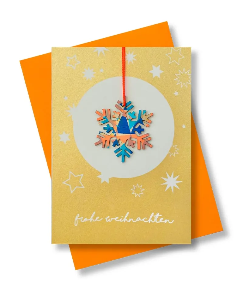 Pink Stories Papeterie|Handgedruckte Klappkarte mit Schneeflocke