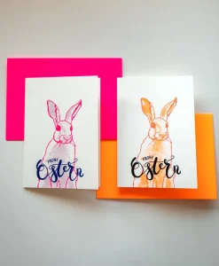 Pink Stories Papeterie|Handgedruckte Klappkarte "Frohe Ostern"