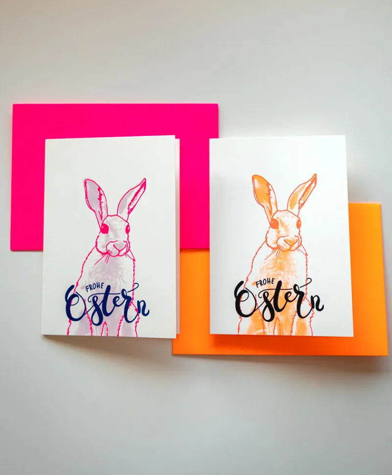 Pink Stories Papeterie|Handgedruckte Klappkarte "Frohe Ostern"