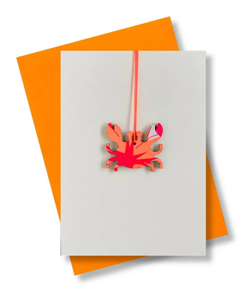 Pink Stories Papeterie|Handgefertigte Klappkarte mit Krebsanhänger