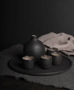 Ton Stein Gut Tassen|Asiatische Küche|Sake Set “Schwarze Erde”