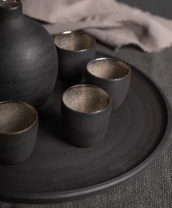 Ton Stein Gut Tassen|Asiatische Küche|Sake Set “Schwarze Erde”
